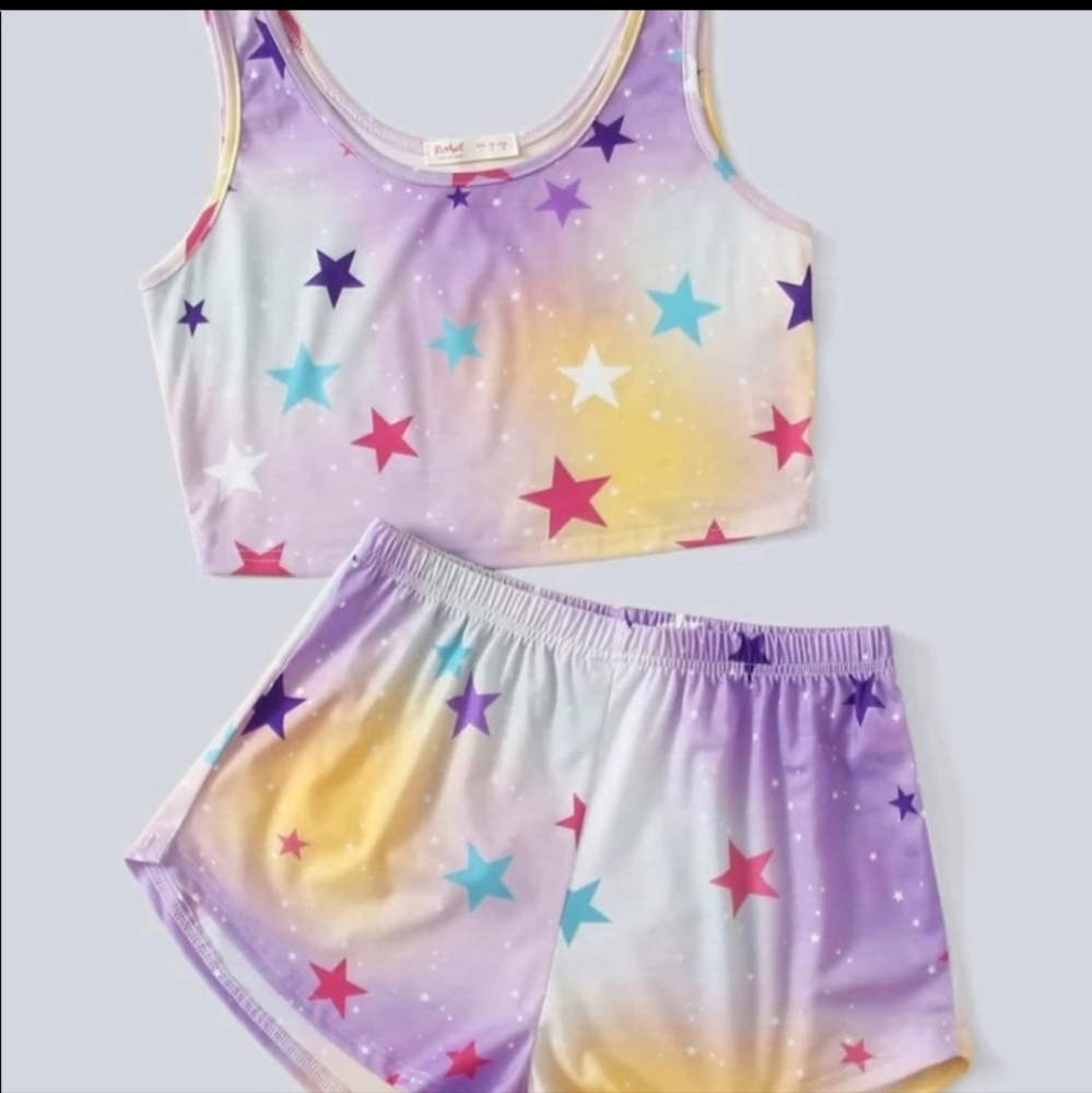 Girls short and crop top  graphic pajama sets.